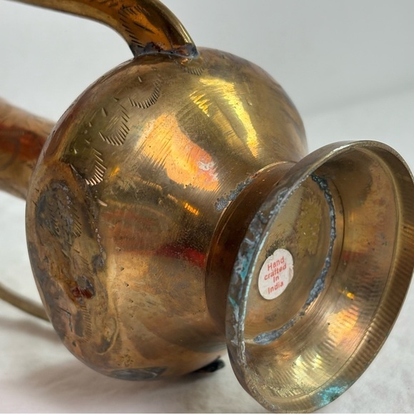 Vintage Solid Brass Teapot Genie Lamp Pitcher Made in India Ornate Etched Floral - Picture 11 of 17